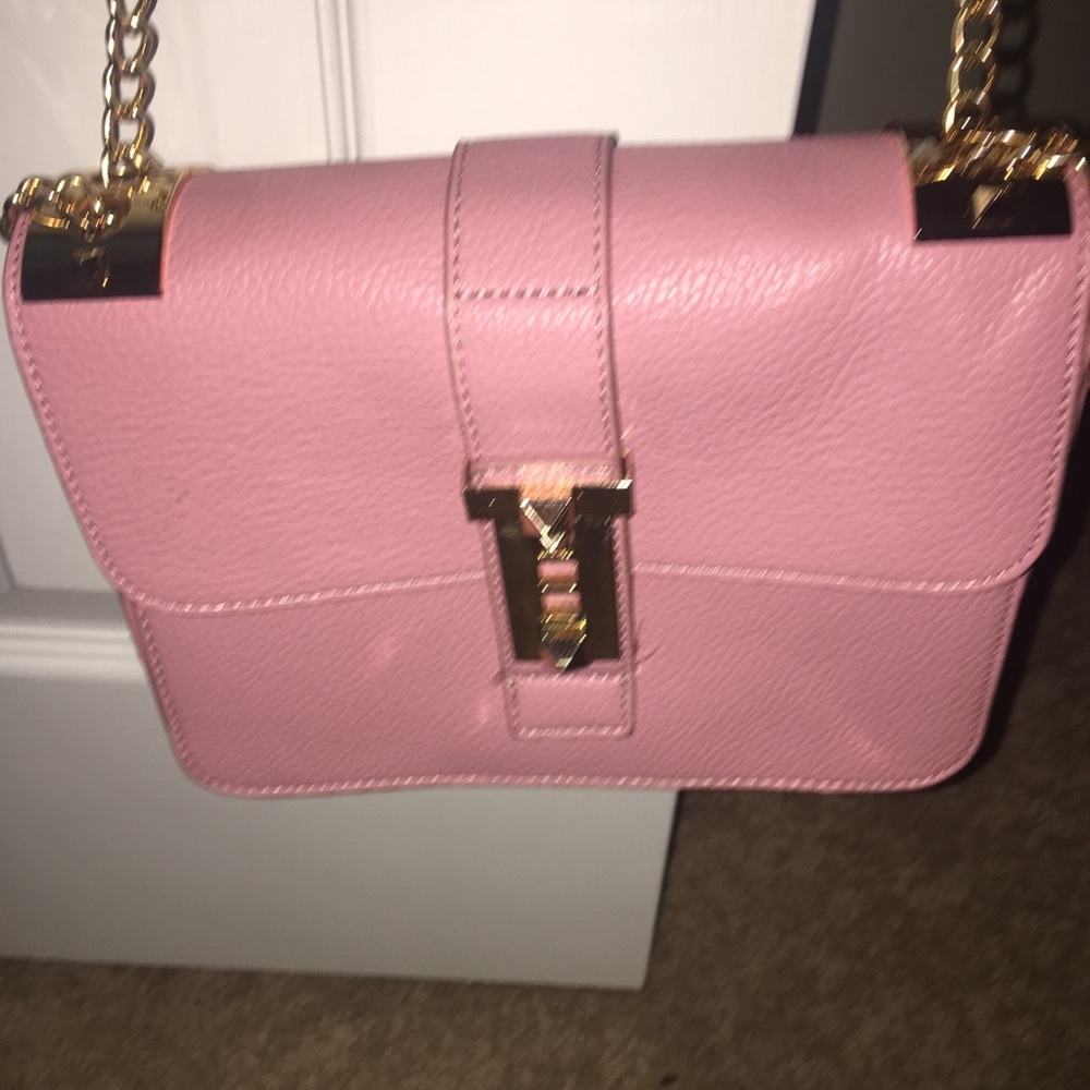 Lovely Pink Leather Purse with gold chain
